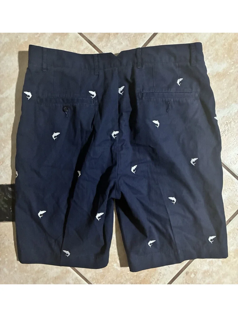 Cremieux Madison Men’s Shorts 33 Navy Blue Embroidered Marlin Fish 100% Cotton